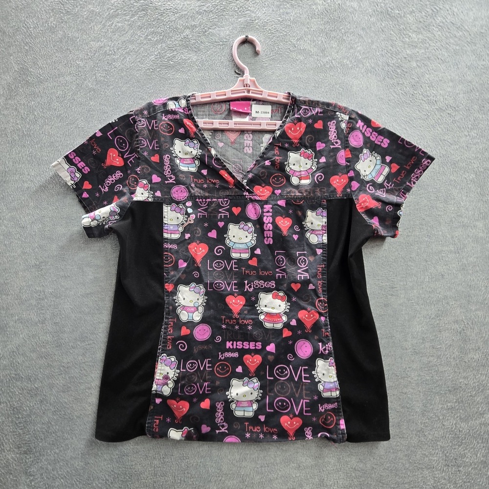 Hello Kitty By Sanrio Women Scrub Top L Black Graphic 6875C HKTL